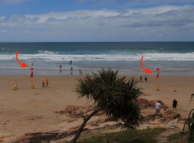 the red yellow flags at the Coolum beach.
